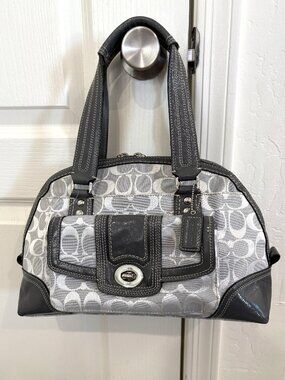 Coach Hamptons Signature Zip Satchel Bag Leather Shoulder Handbag Gray 13977 NEW